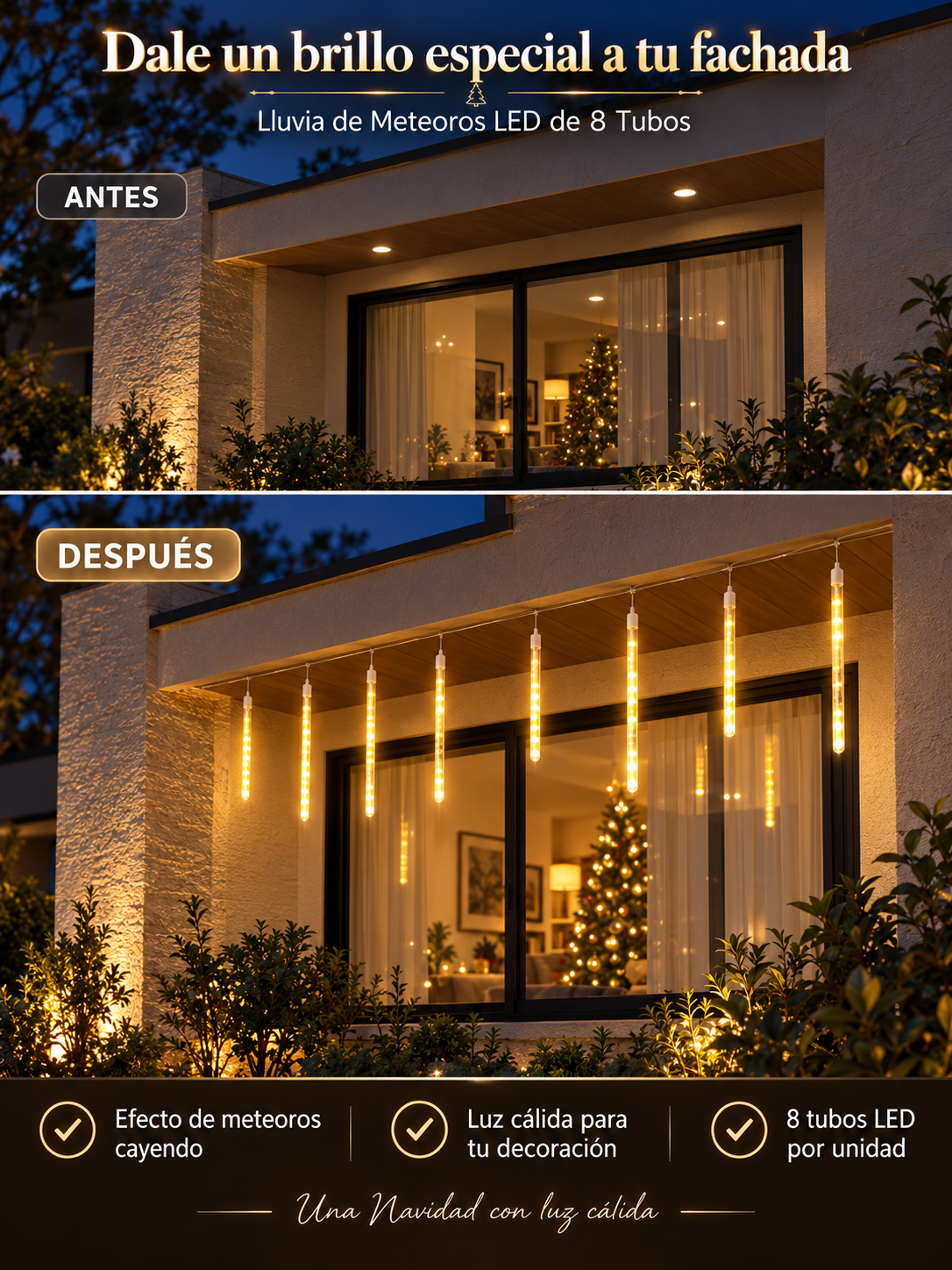 Lluvia de Meteoros LED de 8 Tubos