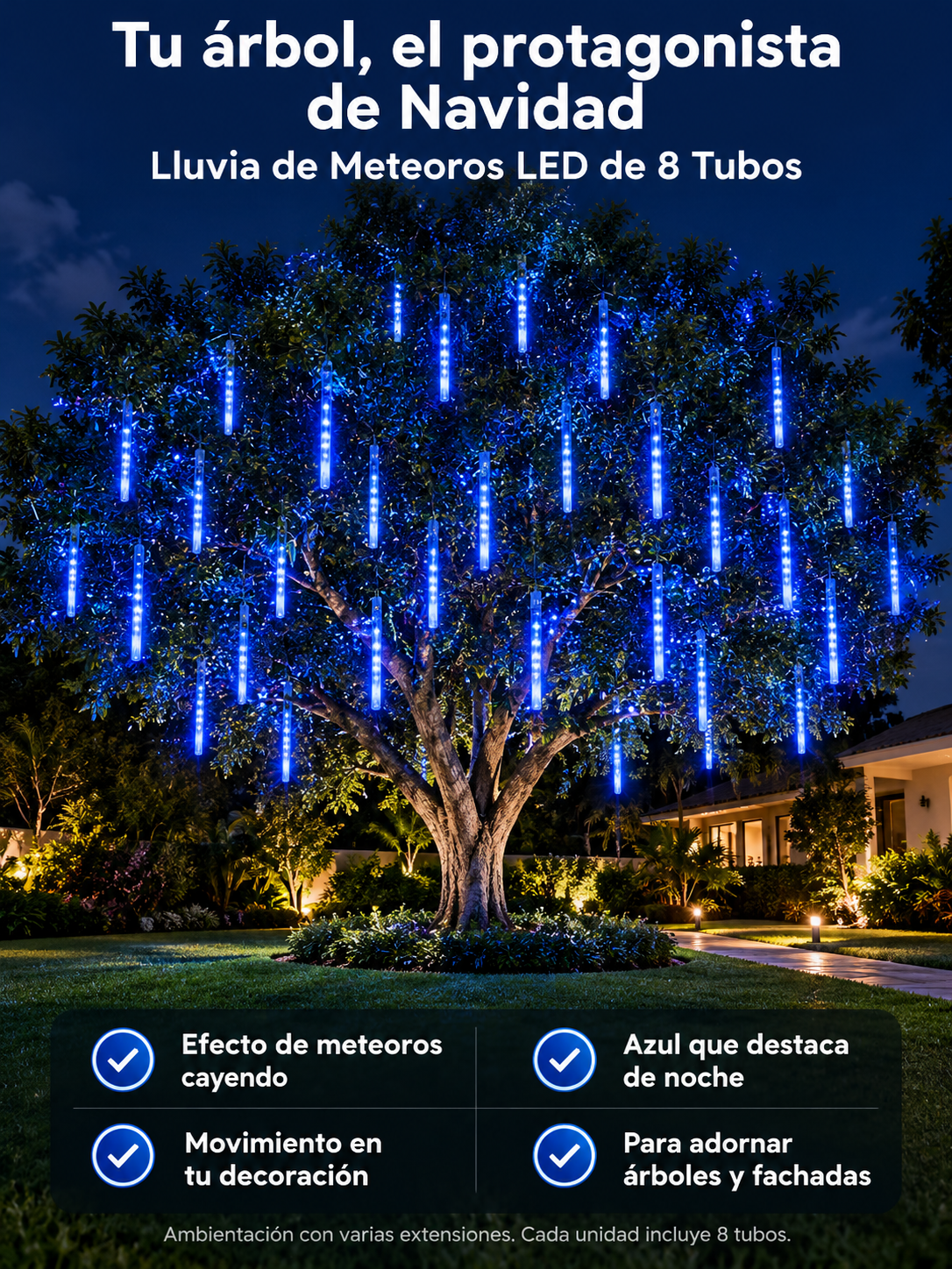 Lluvia de Meteoros LED de 8 Tubos